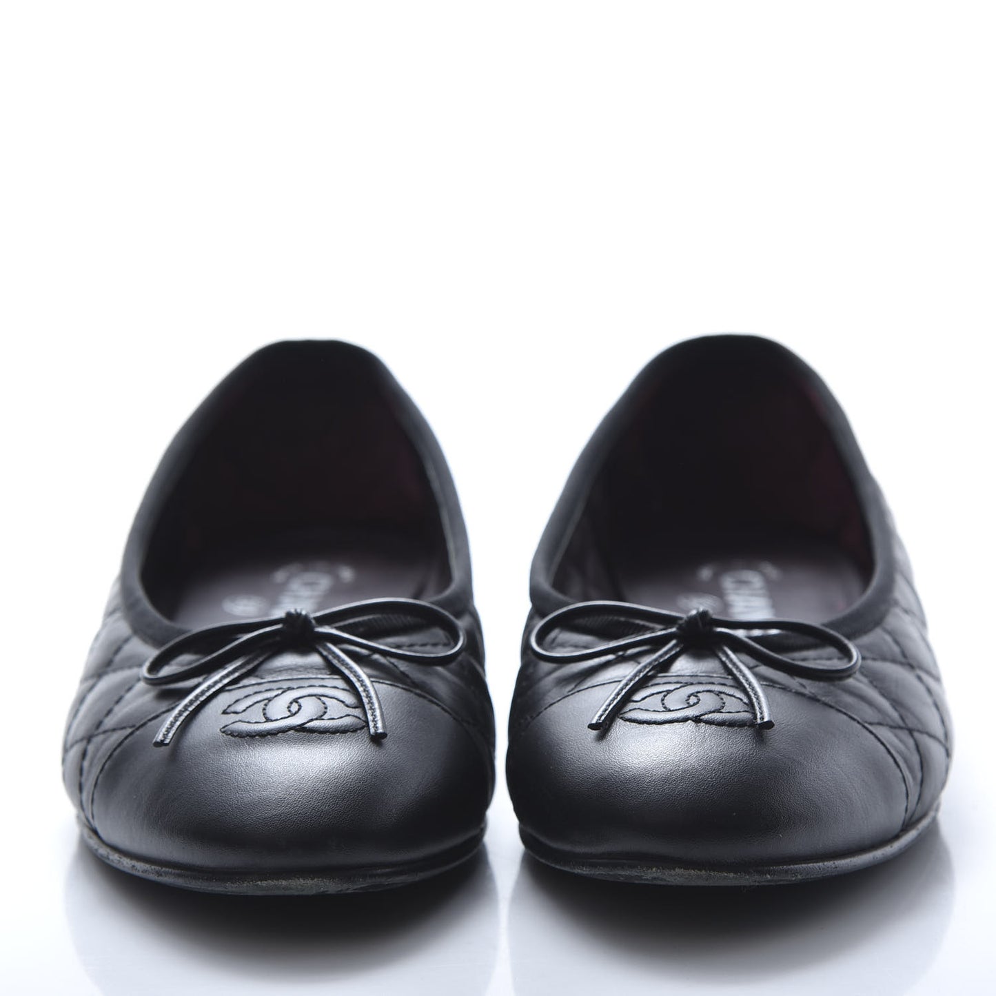 Aged Calfskin Quilted CC Cap Toe Ballerina Flats 40 Black