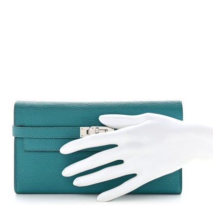 Hermes Chevre Mysore Kelly Longue Wallet Bleu Paon 2 of 11