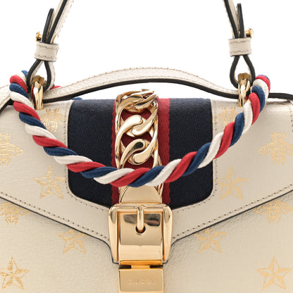 Gucci Textured Calfskin Bee Star Print Mini Sylvie Top Handle Bag Mystic White 8 of 12