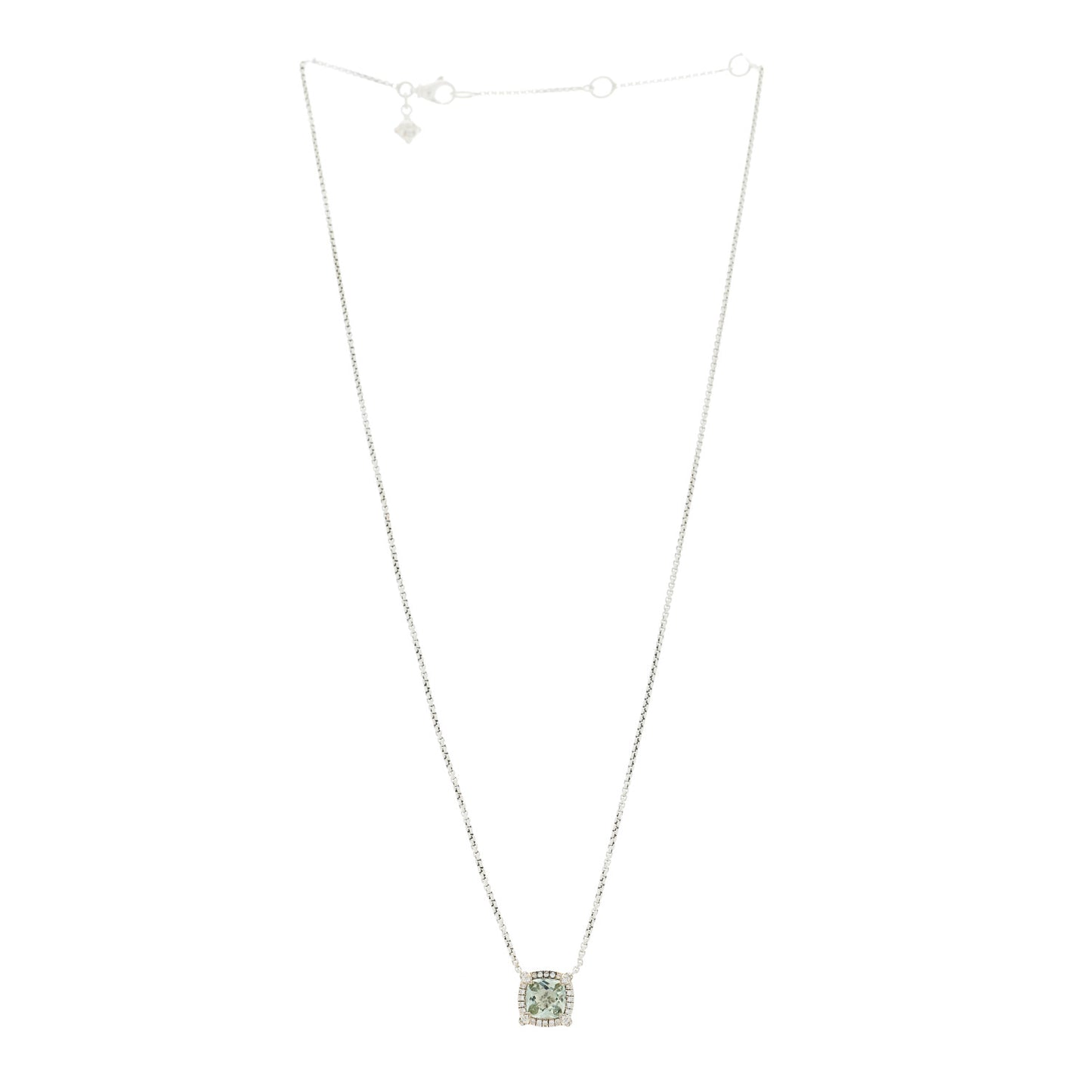 Sterling Silver Diamond Prasiolite 7mm Chatelaine Pave Bezel Pendant Necklace