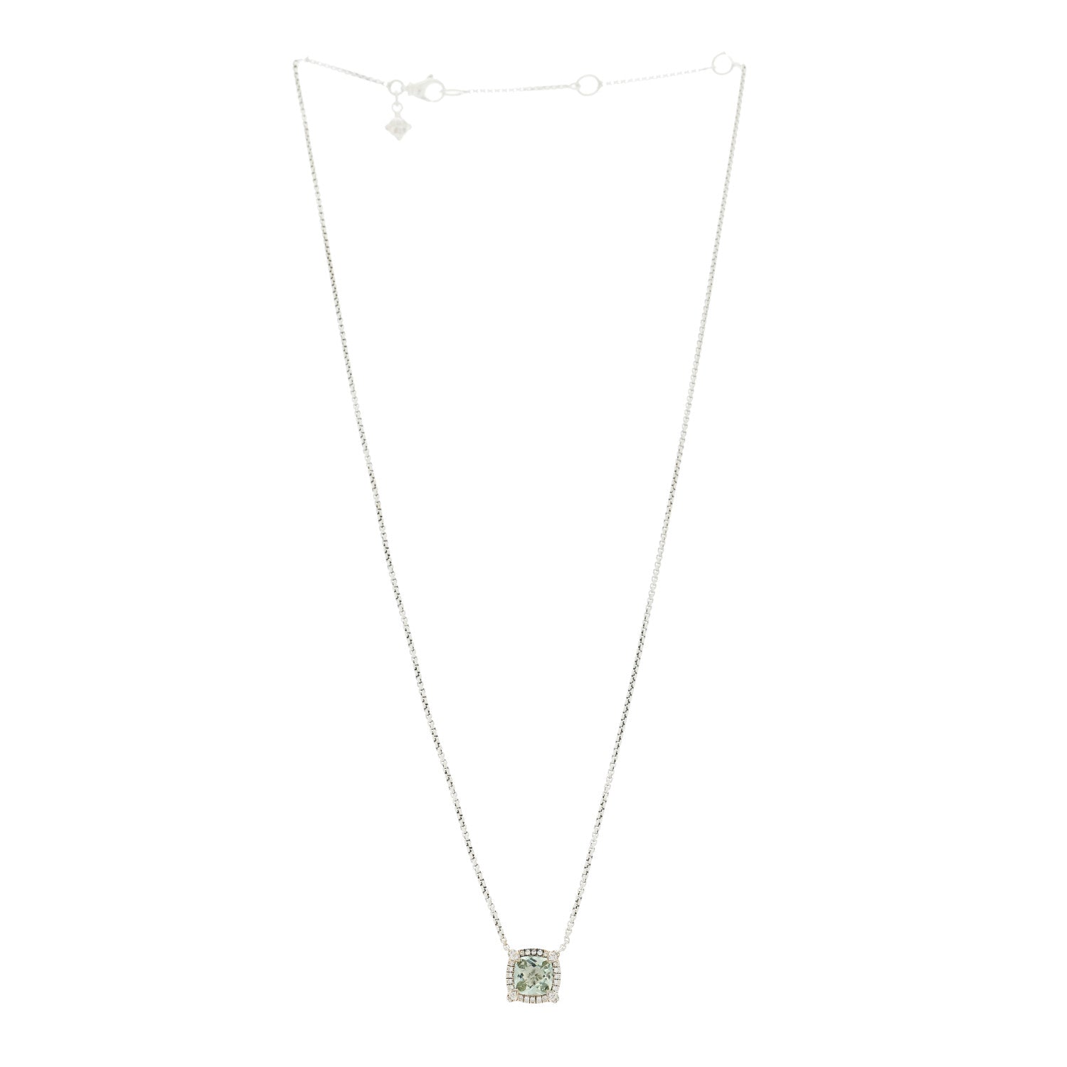 David Yurman Sterling Silver Diamond Prasiolite 7mm Chatelaine Pave Bezel Pendant Necklace 3 of 6