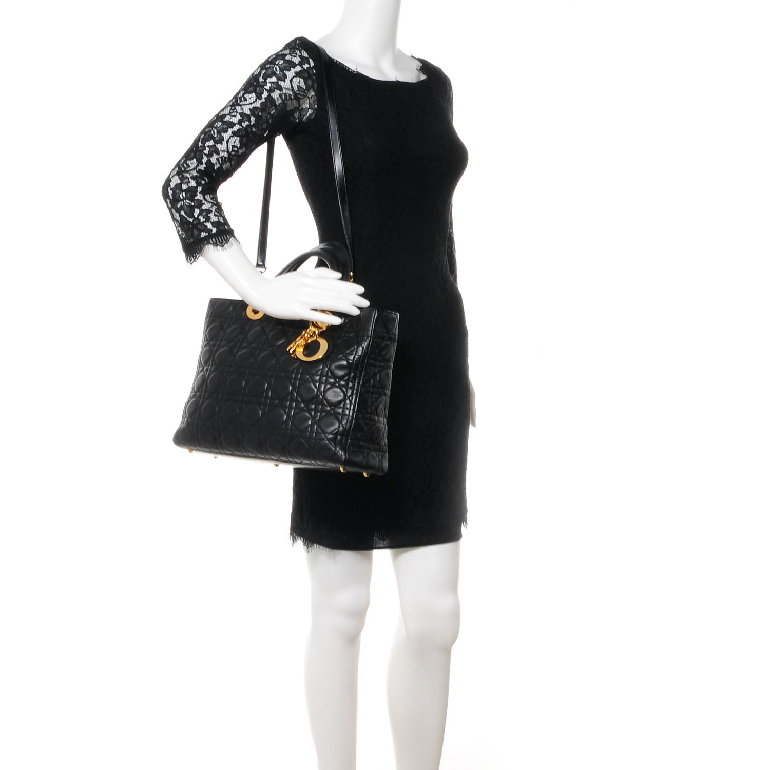 Christian Dior Lambskin Cannage Large Lady Dior Black 2 of 7