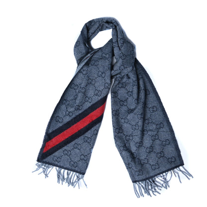 Gucci Wool Alpaca Monogram Web New Nikky Scarf Midnight Blue 1 of 4