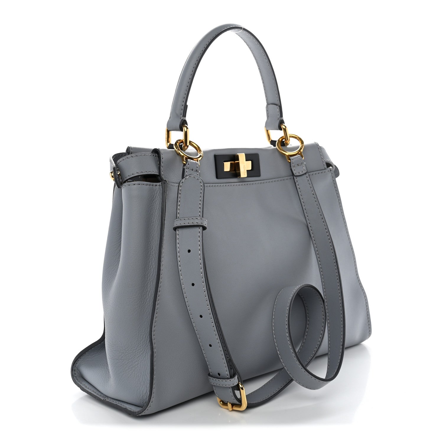Fendi Vitello Seta Shiny Nappa Medium Peekaboo Iconic Satchel Ardesia Amido 3 of 10