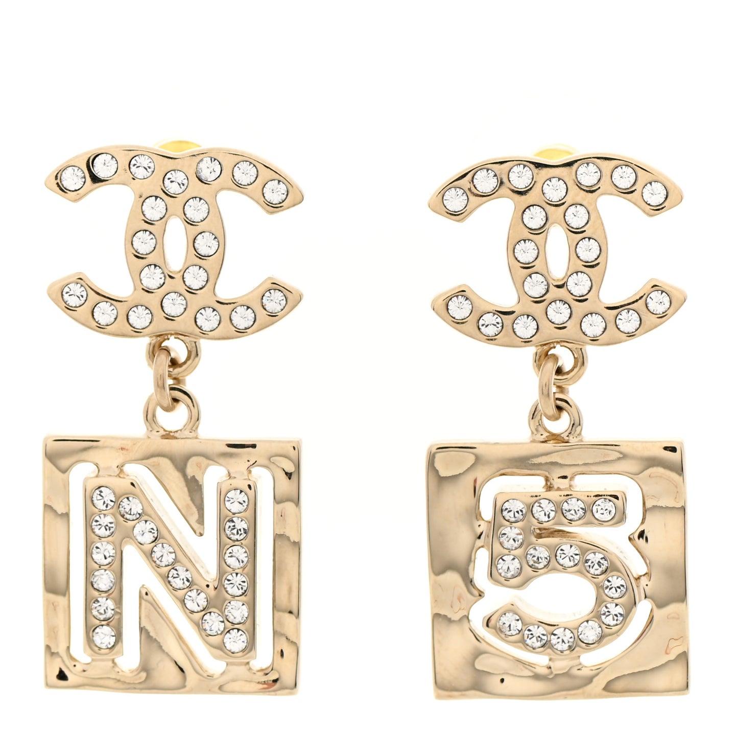 Crystal CC No 5 Drop Earrings Gold
