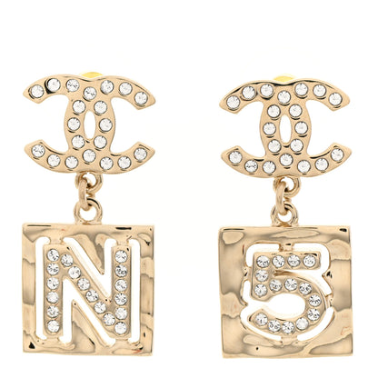 Chanel Crystal CC No 5 Drop Earrings Gold 1 of 5