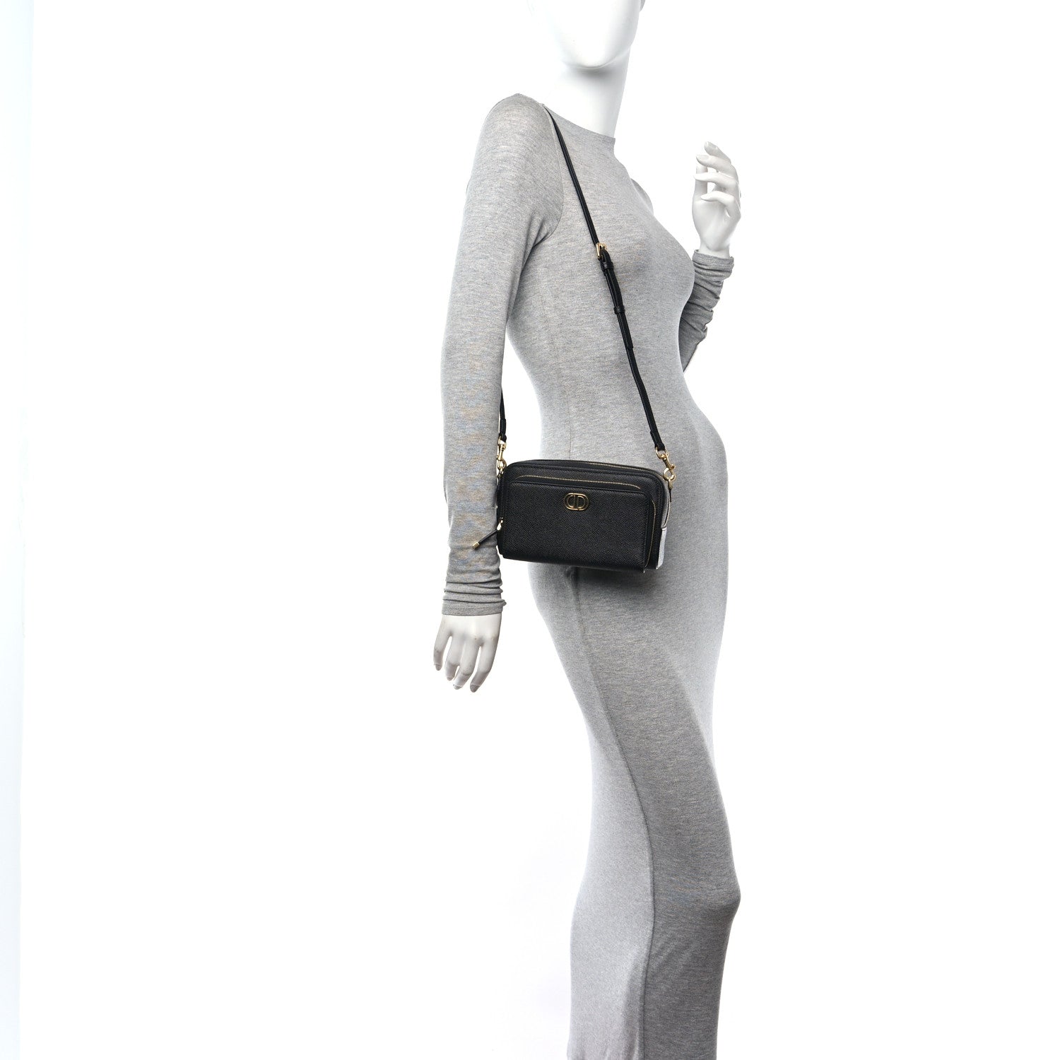 Christian Dior Grained Calfskin Caro Double Pouch Black 2 of 10