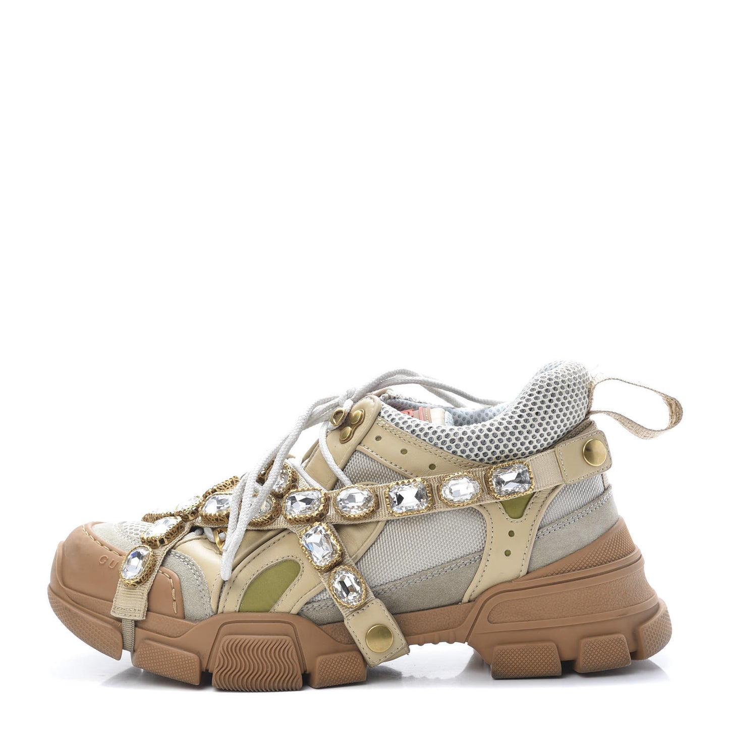 X SEGA Mesh Canvas Calfskin Removable Crystals Flashtrek Sneakers 39.5 Mystic White Oatmeal Sand Storm