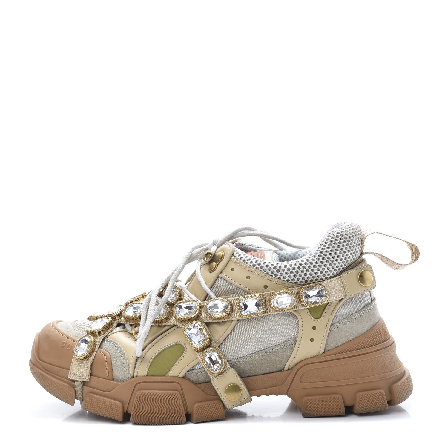 Gucci X SEGA Mesh Canvas Calfskin Removable Crystals Flashtrek Sneakers 39.5 Mystic White Oatmeal Sand Storm 1 of 11