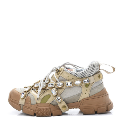 Gucci X SEGA Mesh Canvas Calfskin Removable Crystals Flashtrek Sneakers 39.5 Mystic White Oatmeal Sand Storm 1 of 11