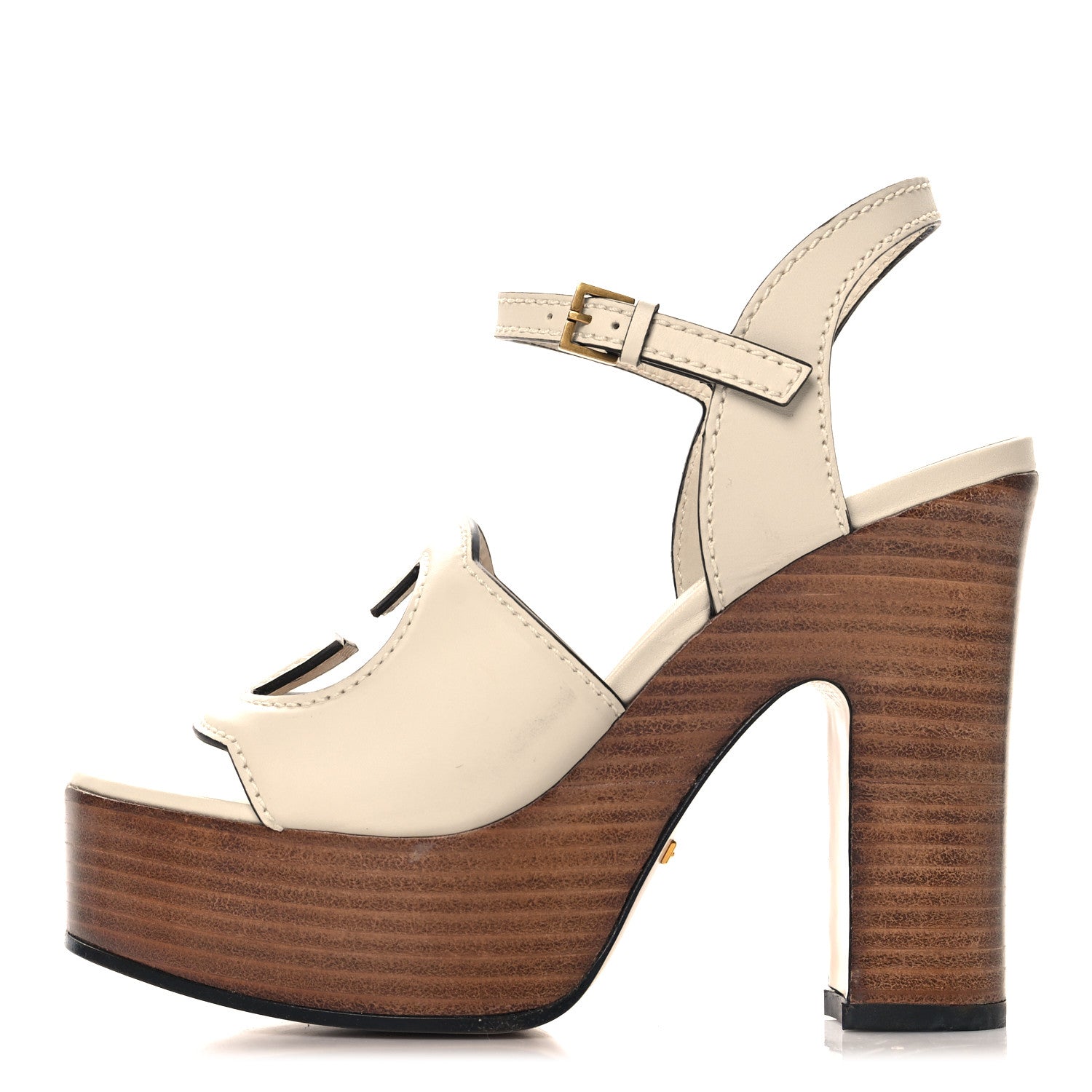 Gucci Cosmos Softy Calfskin Wooden Interlocking G Cut-Out 30/120mm Platform Sandals 35 Mystic White 1 of 8