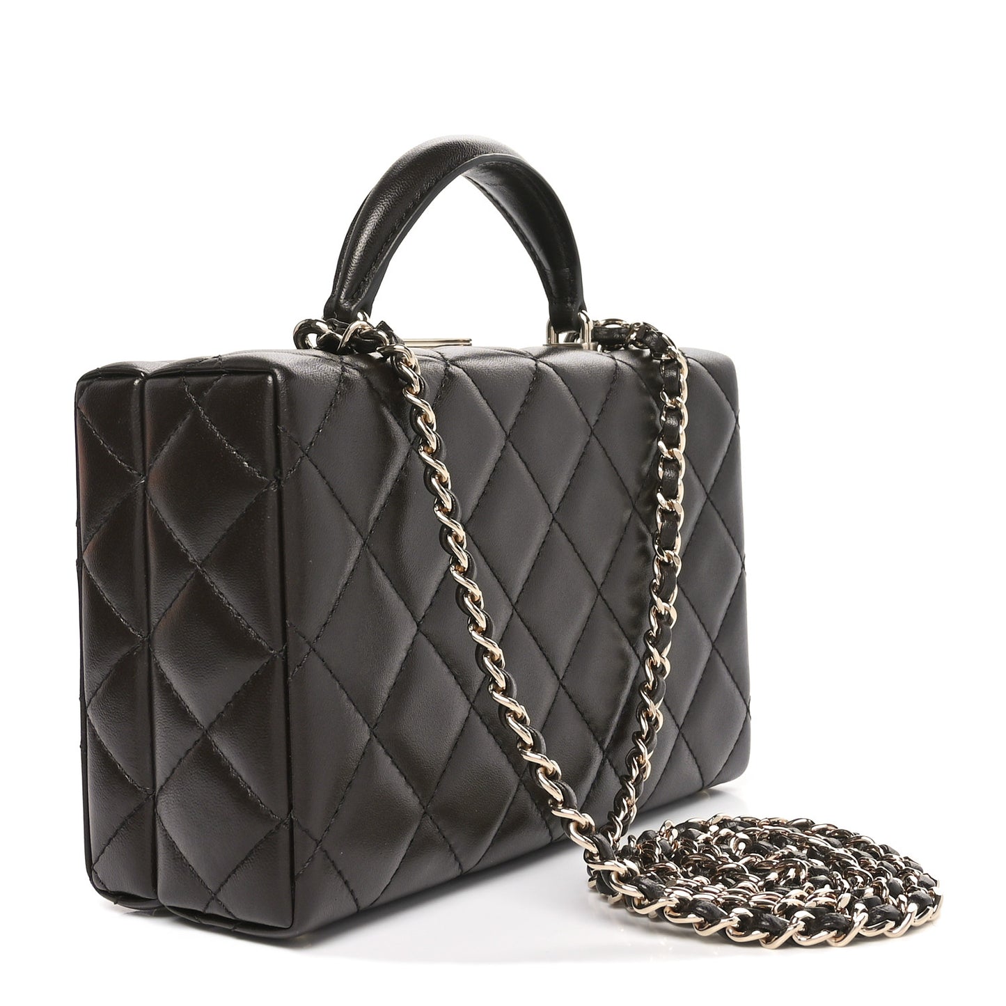 Lambskin Quilted Small Top Handle Box Bag Dark Brown