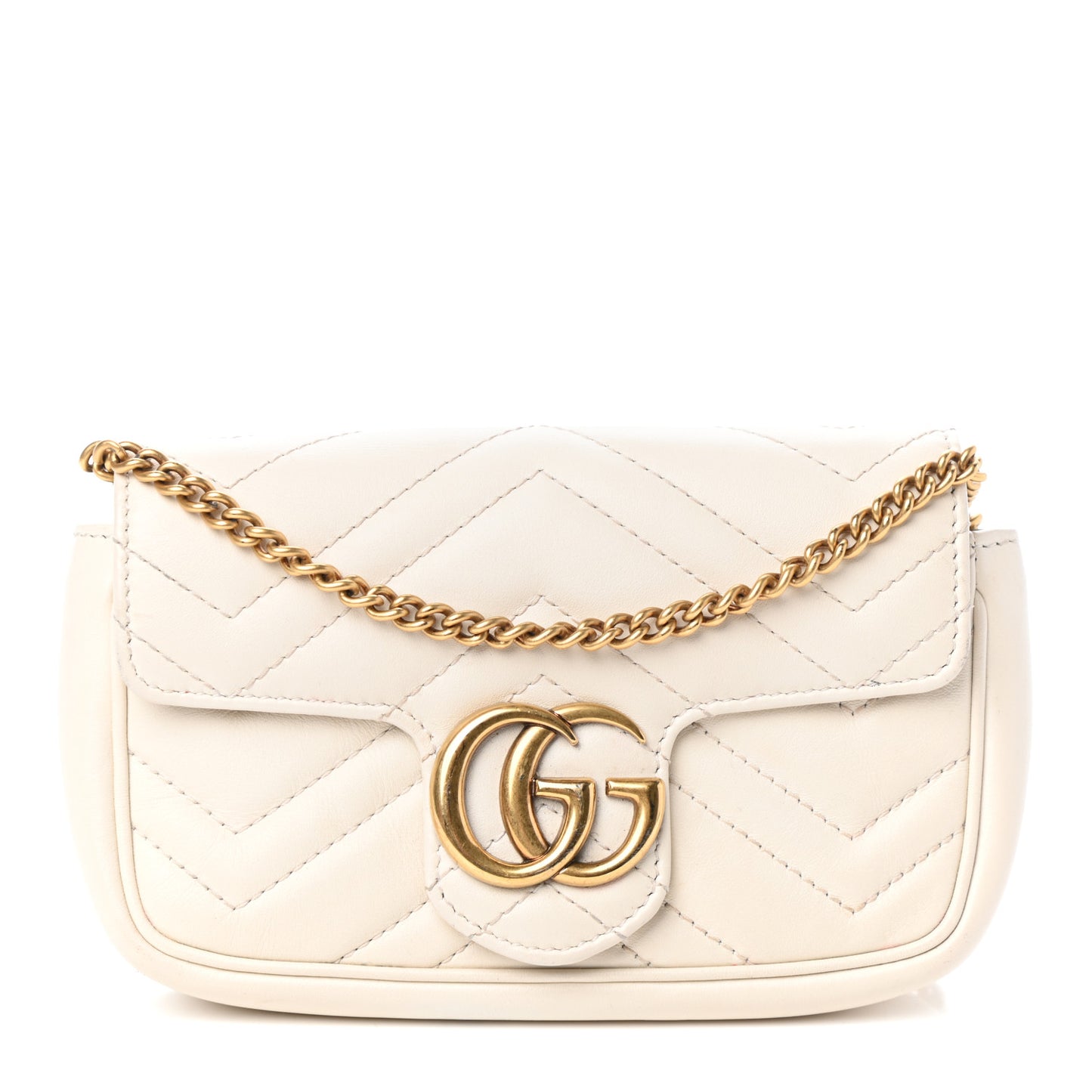 Calfskin Matelasse Super Mini GG Marmont Shoulder Bag White