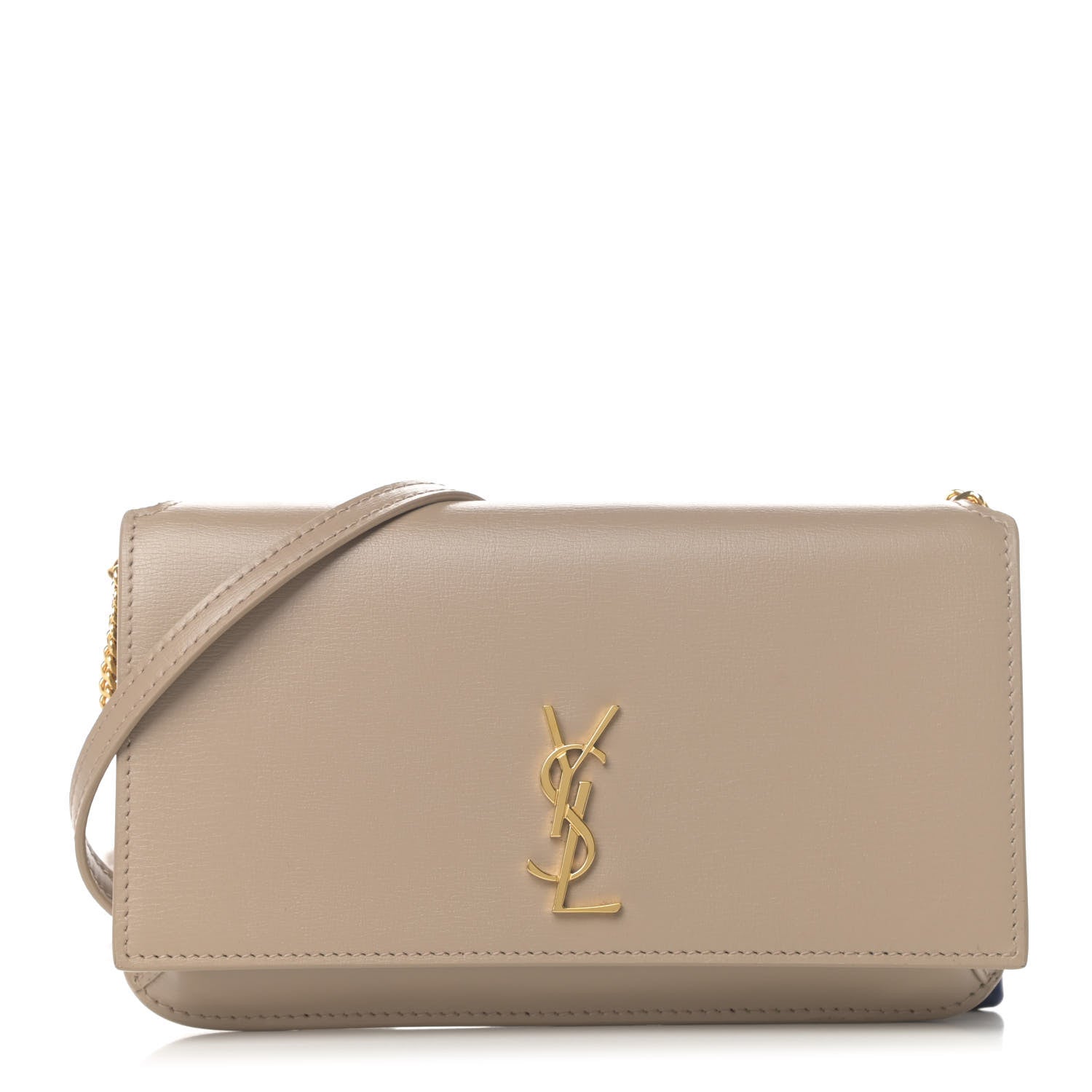 Saint Laurent Smooth Calfskin Monogram Phone Holder Crossbody Dark Beige 1 of 10