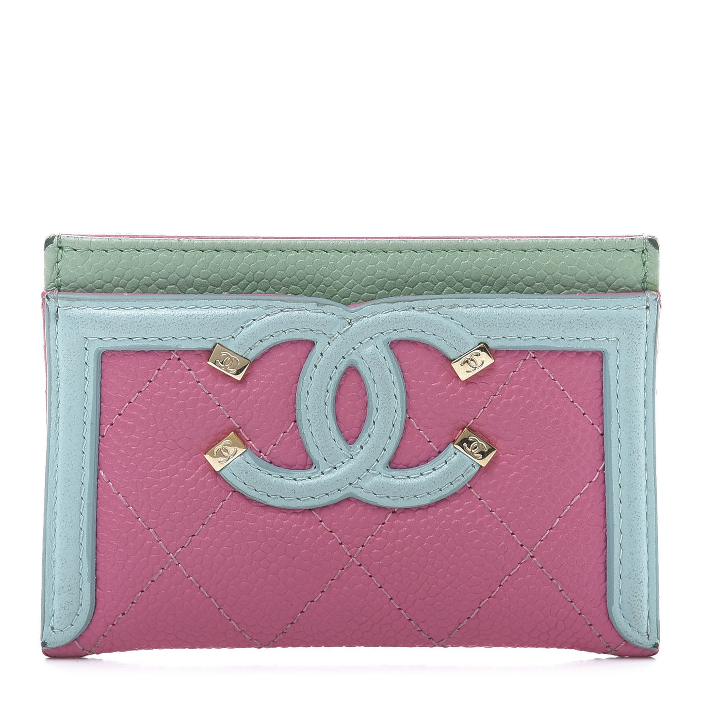 Caviar Quilted CC Filigree Card Holder Pink Blue Green