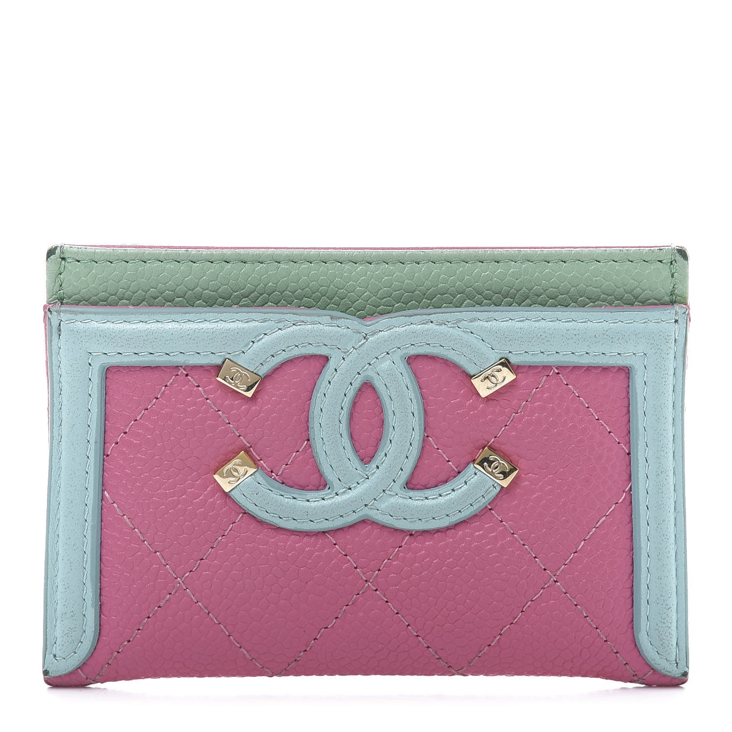 Chanel Caviar Quilted CC Filigree Card Holder Pink Blue Green 1 of 10