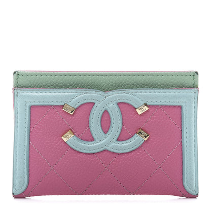 Chanel Caviar Quilted CC Filigree Card Holder Pink Blue Green 1 of 10