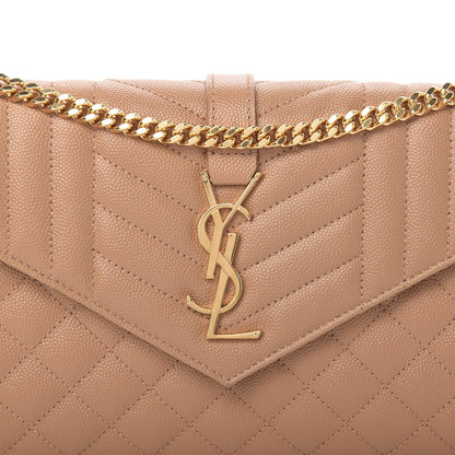 Saint Laurent Grain De Poudre Mixed Matelasse Triquilt Monogram Chain Wallet Dune 8 of 9