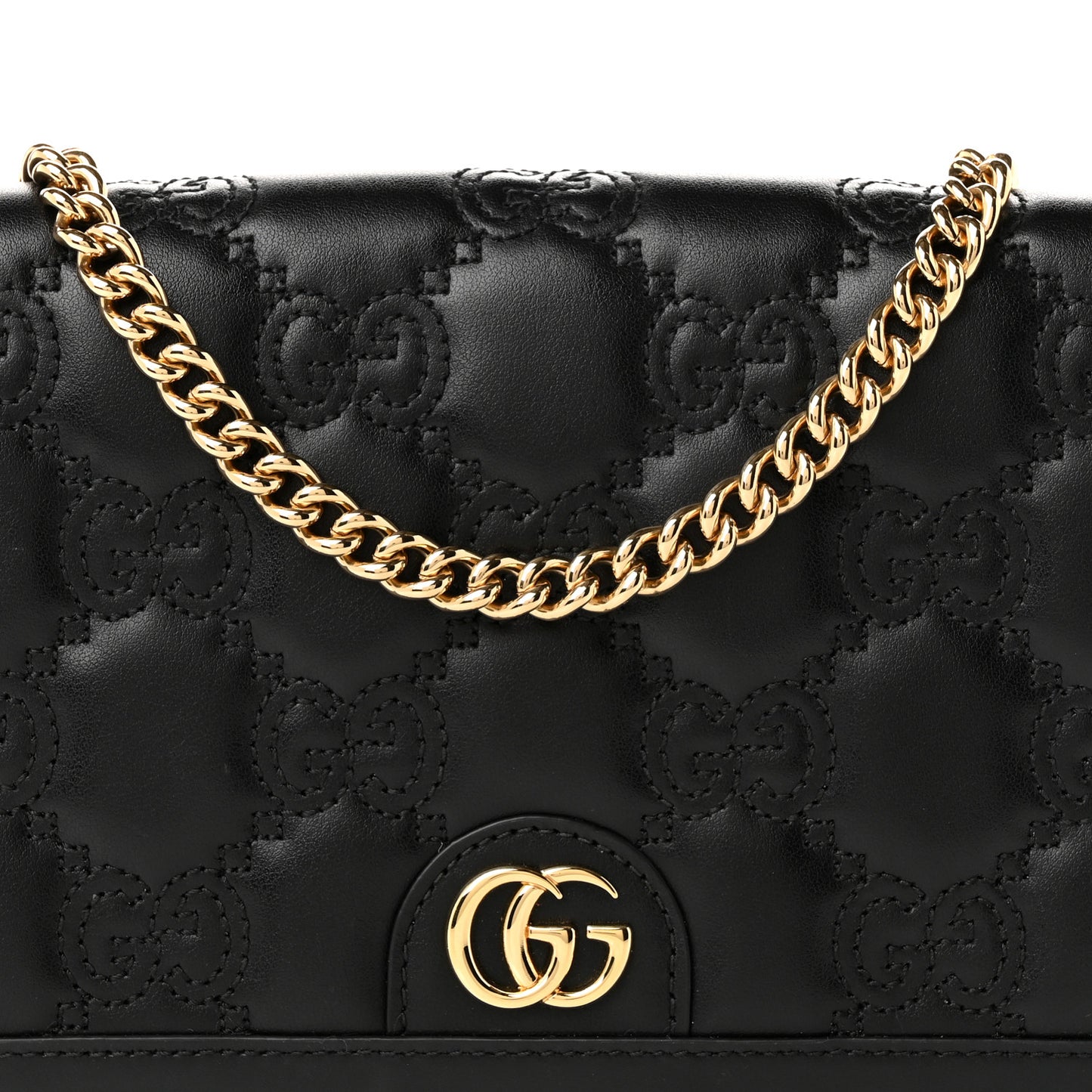 Calfskin GG Matelasse Chain Wallet Black