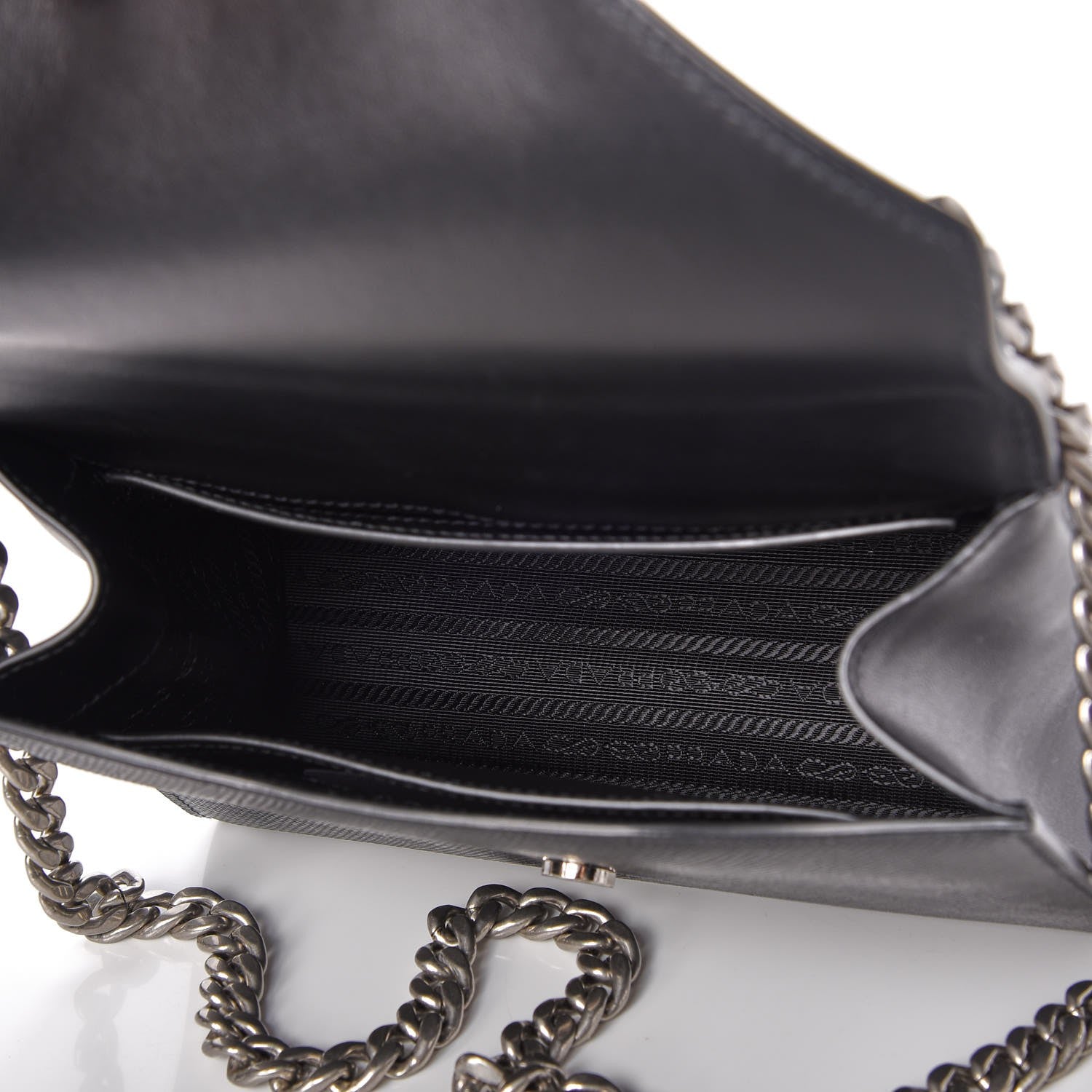 Prada Saffiano Cuir Calfskin Monochrome Envelope Flap Chain Shoulder Bag Black 5 of 7