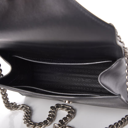 Prada Saffiano Cuir Calfskin Monochrome Envelope Flap Chain Shoulder Bag Black 5 of 7