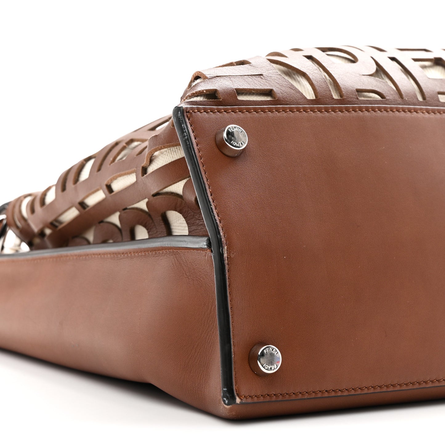 Canvas Calfskin Laser Cut Large Peekaboo Iconic Essential Satchel Brown