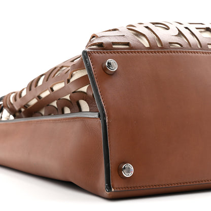 Fendi Canvas Calfskin Laser Cut Large Peekaboo Iconic Essential Satchel Brown 9 of 10