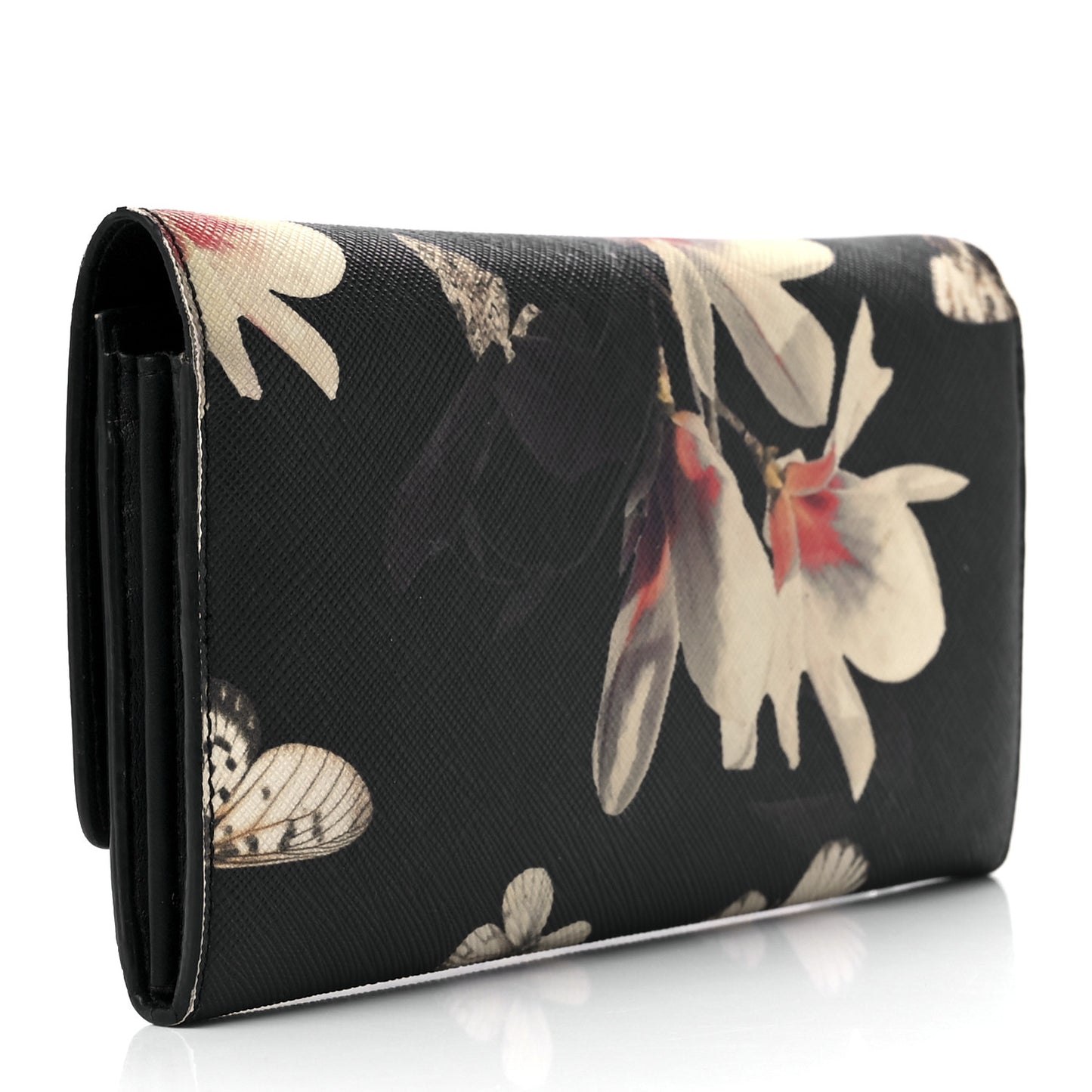 Textured Coated Canvas Magnolia and Moth Flap Wallet Black