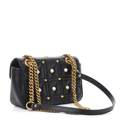 Gucci Calfskin Matelasse Studded Mini Pearly GG Marmont Shoulder Bag Black 3 of 11