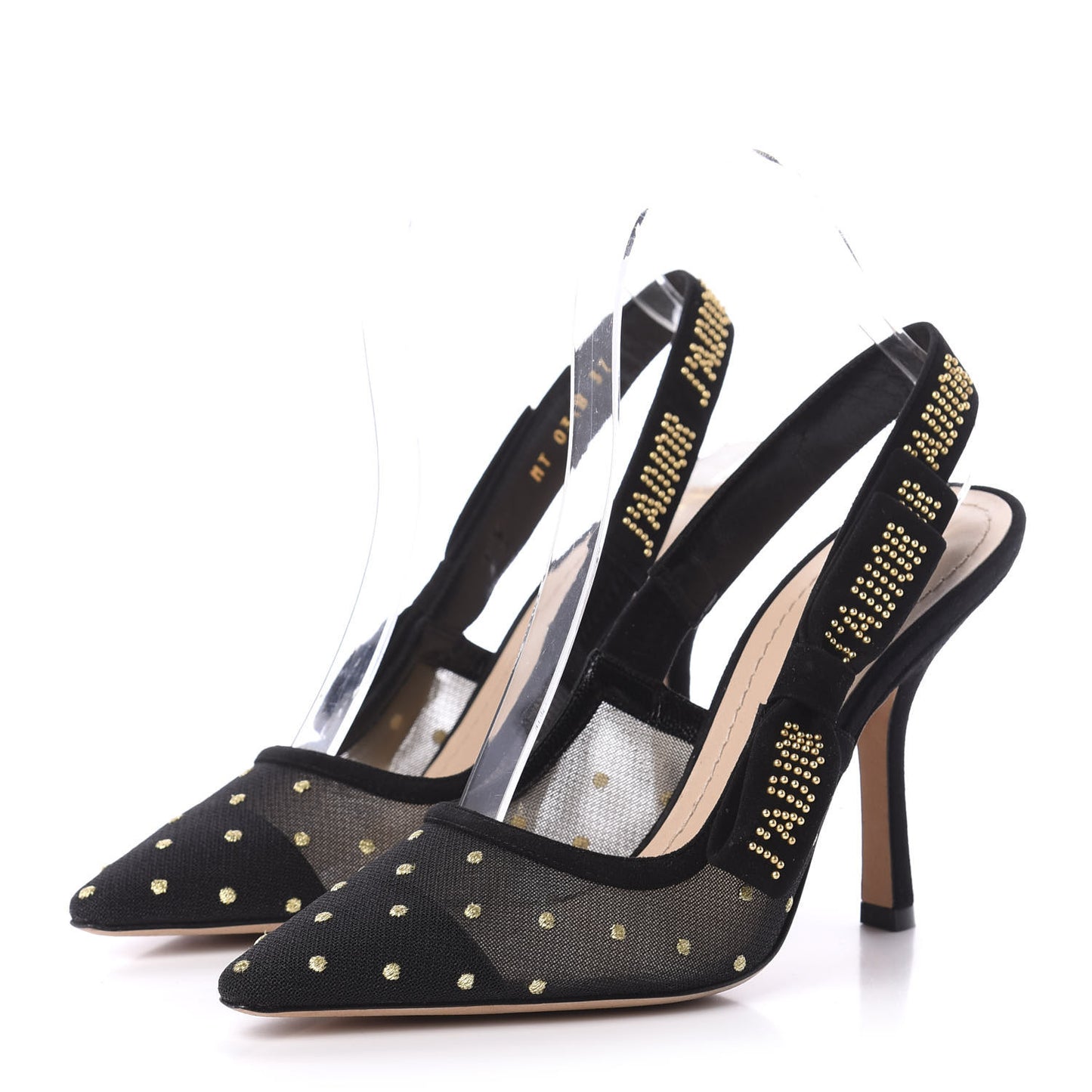 Mesh Plumetis Suede Dotted Studded J'Adoir Slingback 100mm Pumps 37 Black Gold