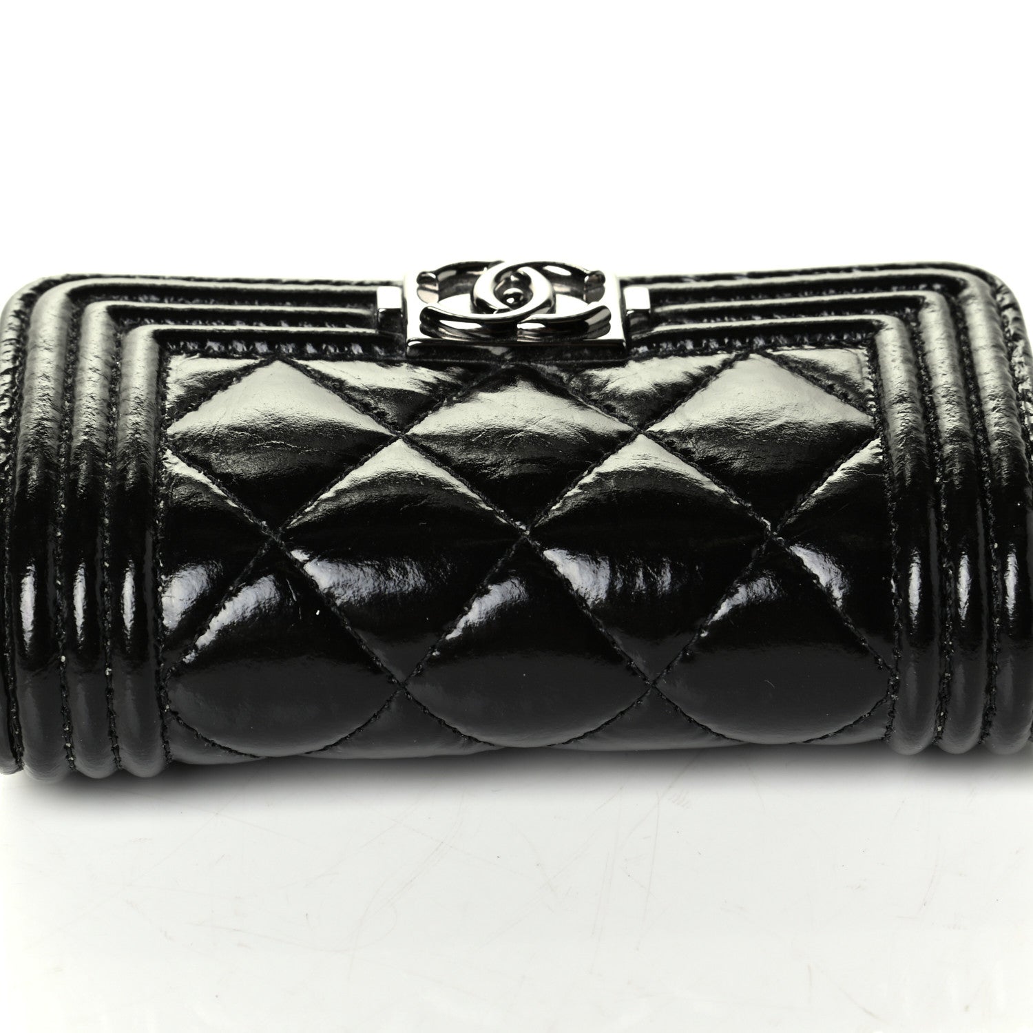 Chanel Distressed Patent Quilted Boy Flap Card Holder Wallet Black 7 of 7