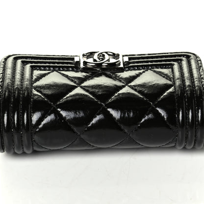 Chanel Distressed Patent Quilted Boy Flap Card Holder Wallet Black 7 of 7