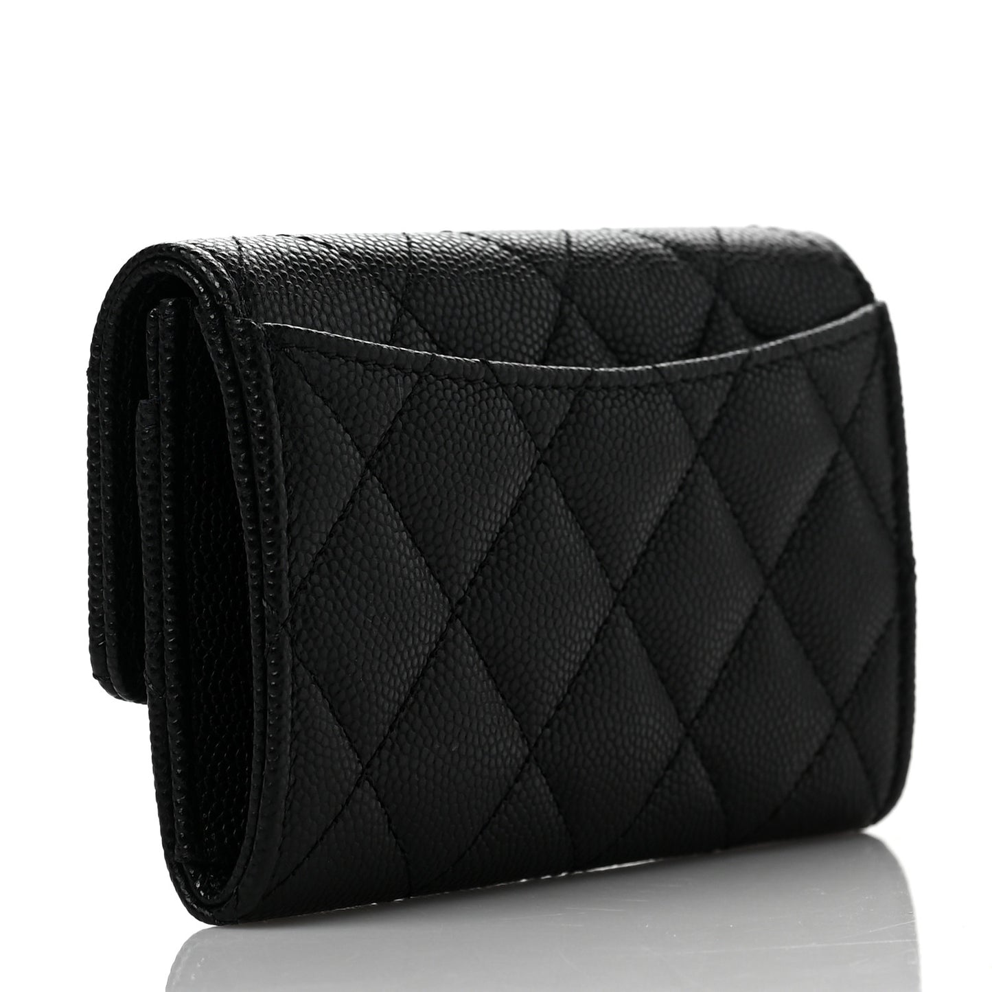 Caviar Quilted Enamel Coco Casino Flap Card Holder Wallet Black