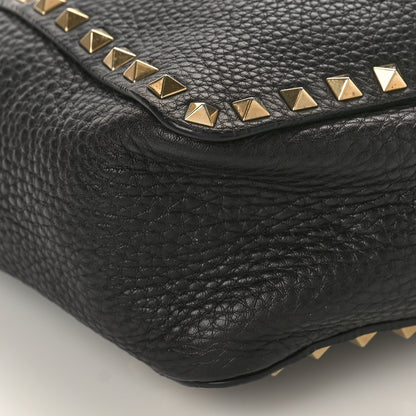 Valentino Garavani Pebbled Calfskin Rockstud Flip Lock Flap Messenger Satchel Black 7 of 9