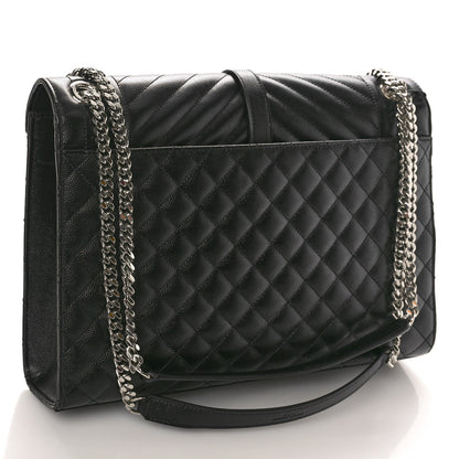 Saint Laurent Grain De Poudre Textured Mixed Matelasse Large Triquilt Monogram Satchel Black 3 of 11