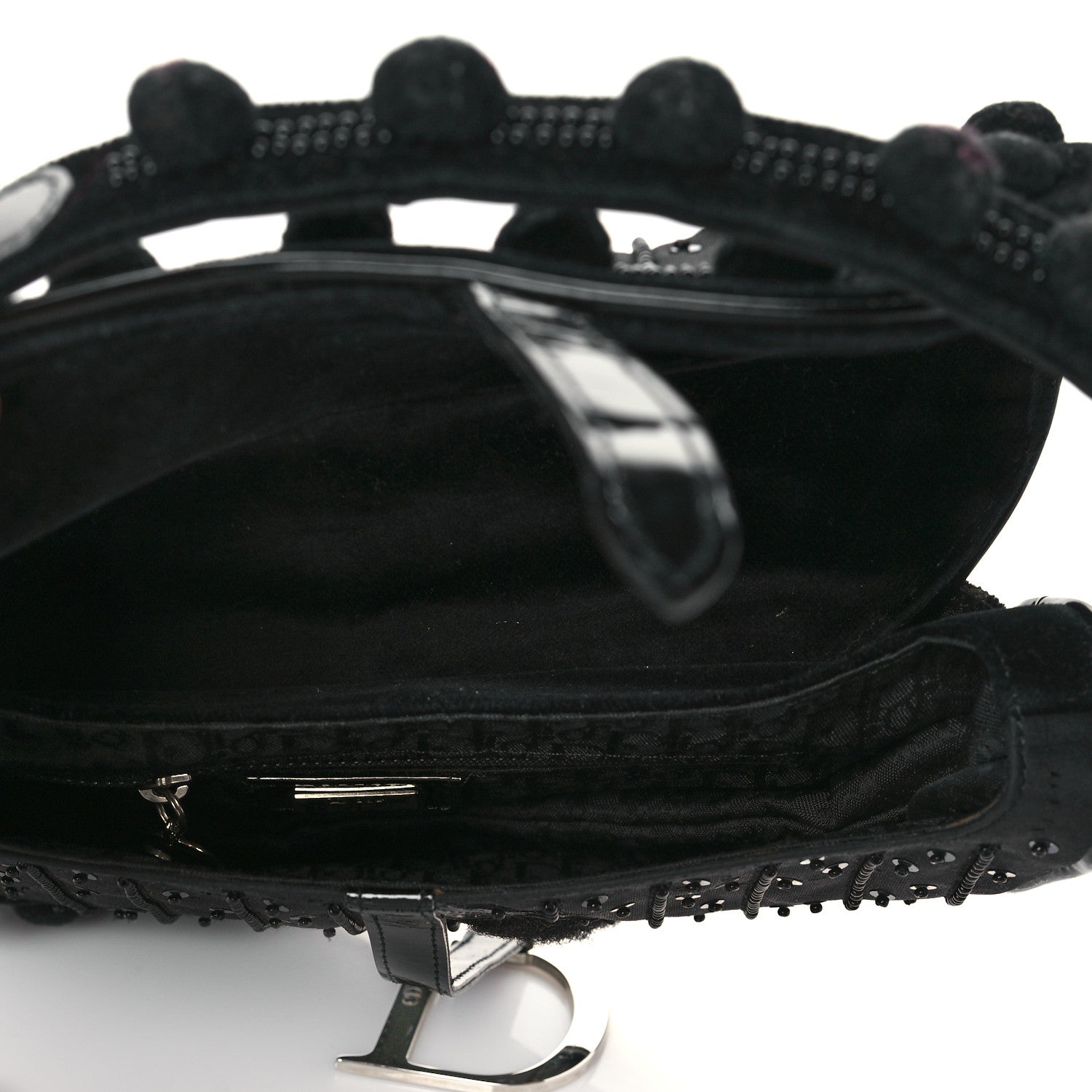 Christian Dior Velvet Nylon Pom Pom Saddle Bag Black 5 of 9