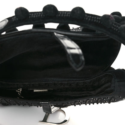 Christian Dior Velvet Nylon Pom Pom Saddle Bag Black 5 of 9