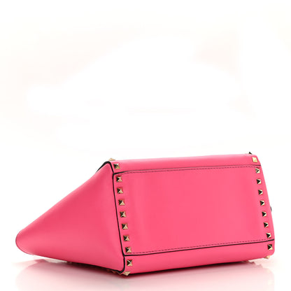 Valentino Garavani Vitello Small Rockstud Double Handle Tote Fuxia Fluo 4 of 16