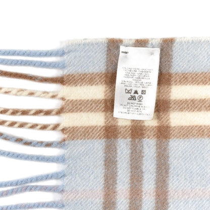 Burberry Cashmere Wool Check Fringe Scarf Light Blue 3 of 4