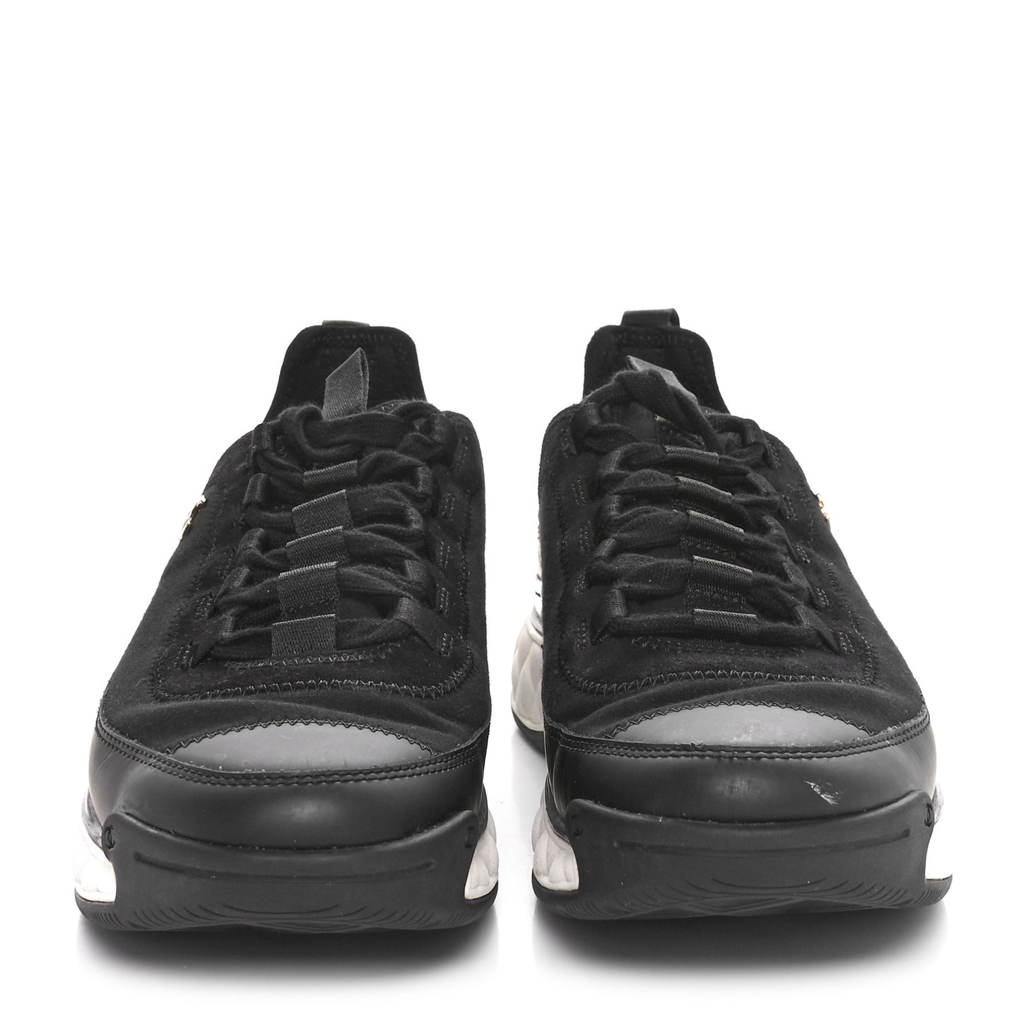 Velvet Calfskin Mixed Fibers CC Sneakers 39.5  Black