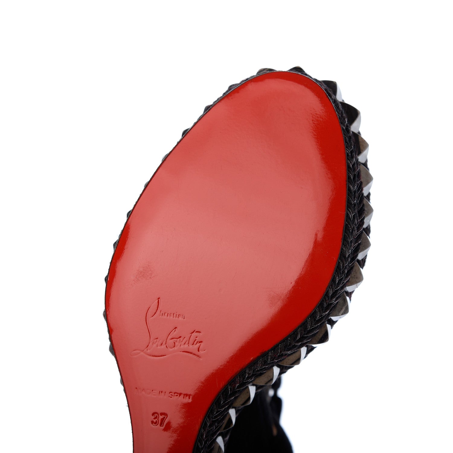 Christian Louboutin Calfskin Suede Cataclou 140 Wedge Sandals 37 Black Dark Gun 11 of 14