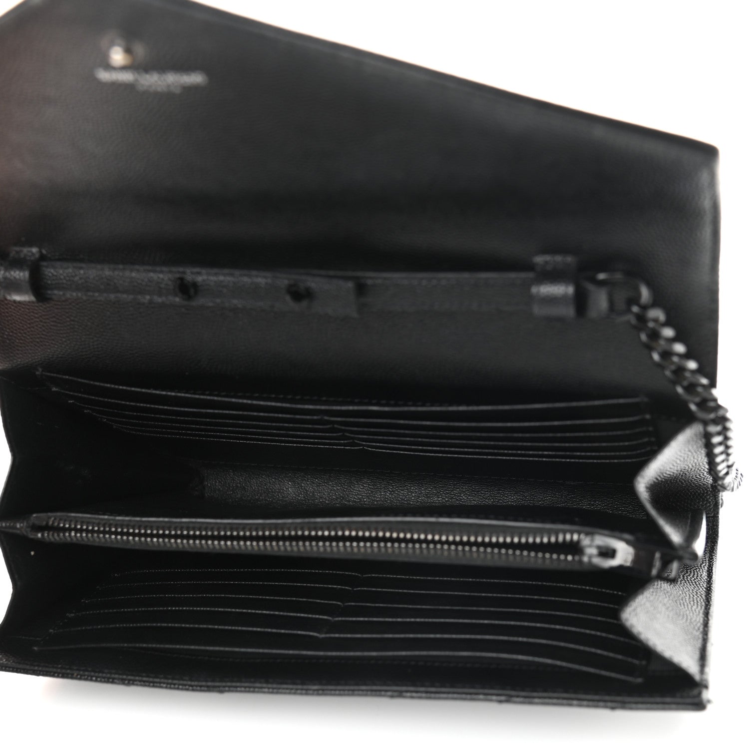 Saint Laurent Grain De Poudre Matelasse Chevron Monogram Chain Wallet Black 5 of 11