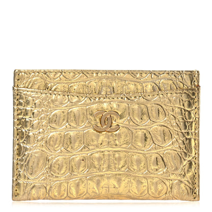 Chanel Metallic Calfskin Crocodile Embossed Cocodile Card Holder Gold 1 of 10