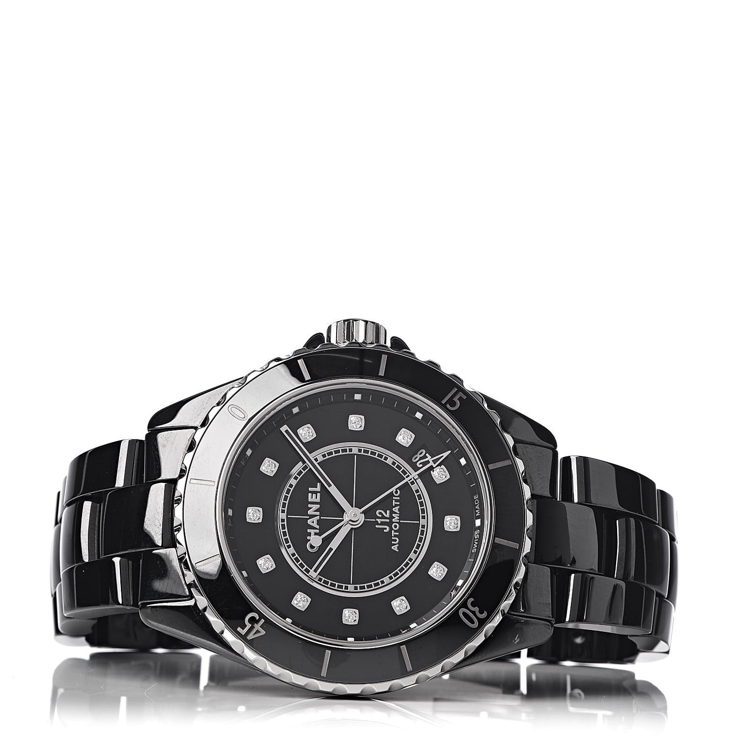 Stainless Steel Ceramic Diamond 38mm J12 Automatic Watch Black