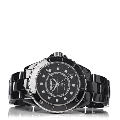 Chanel Stainless Steel Ceramic Diamond 38mm J12 Automatic Watch Black 3 of 7