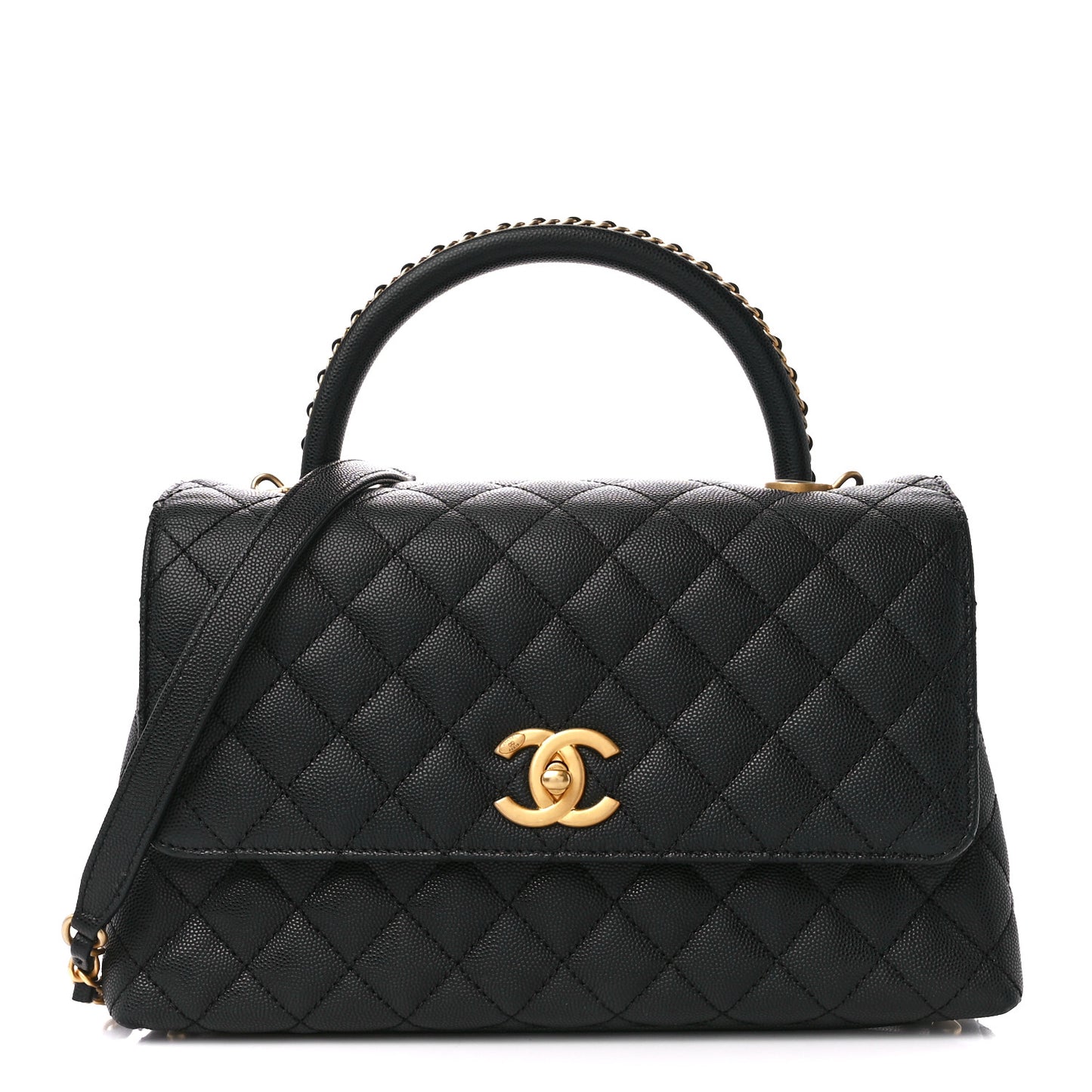 Caviar Quilted Small Coco Chain Handle Flap Black