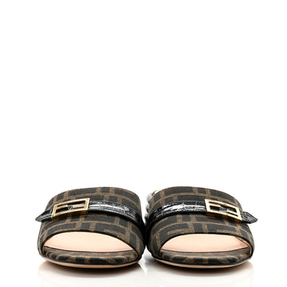 Fendi Jacquard Calfskin FF Crocodile Embossed Promenade Slide Sandals 38 Tobacco Moro Black 2 of 10