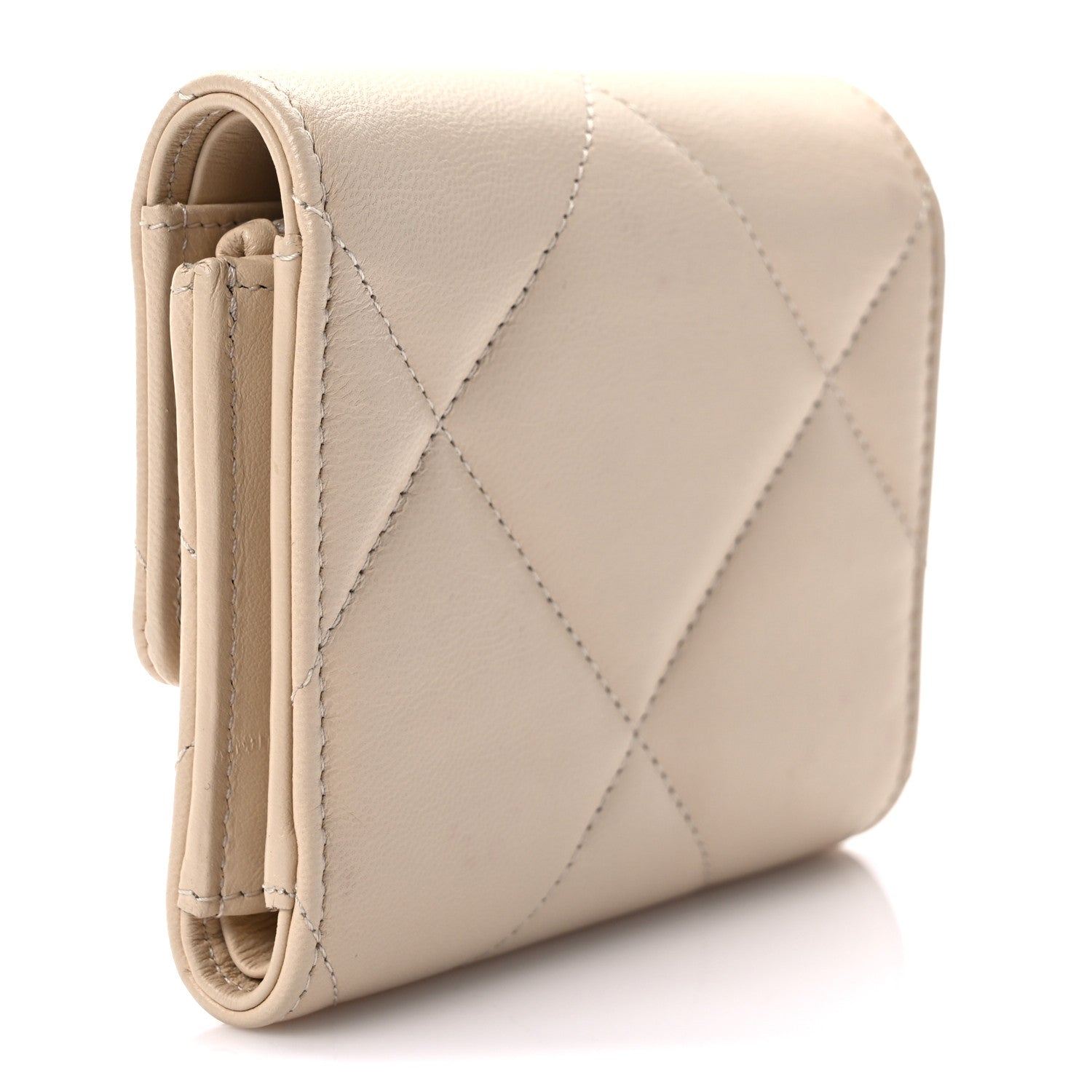 Chanel Goatskin Quilted Chanel 19 Small Flap Wallet Beige 3 of 7