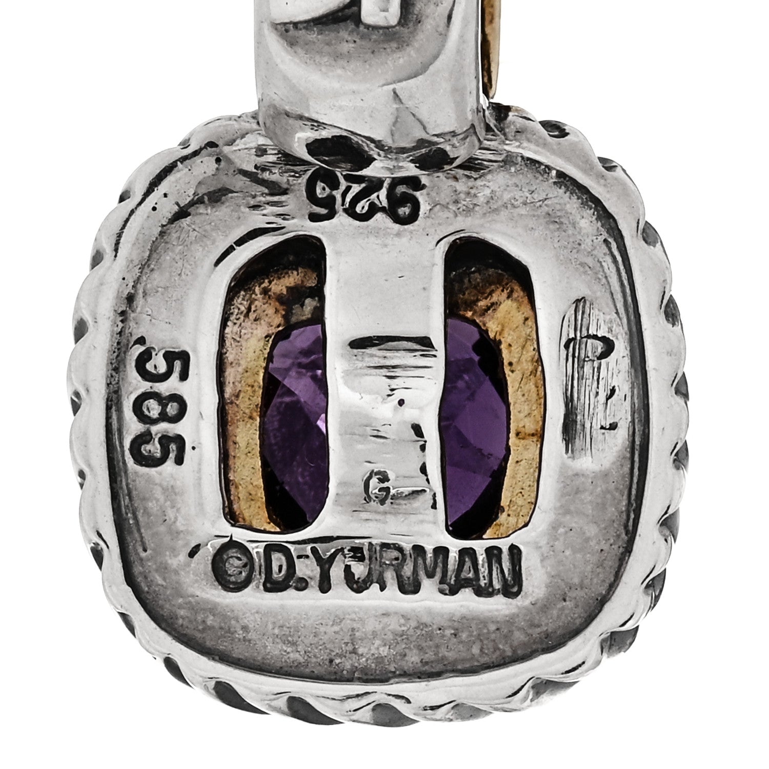 David Yurman Sterling Silver 14K Yellow Gold Amethyst 7mm Albion Enhancer Pendant 4 of 4