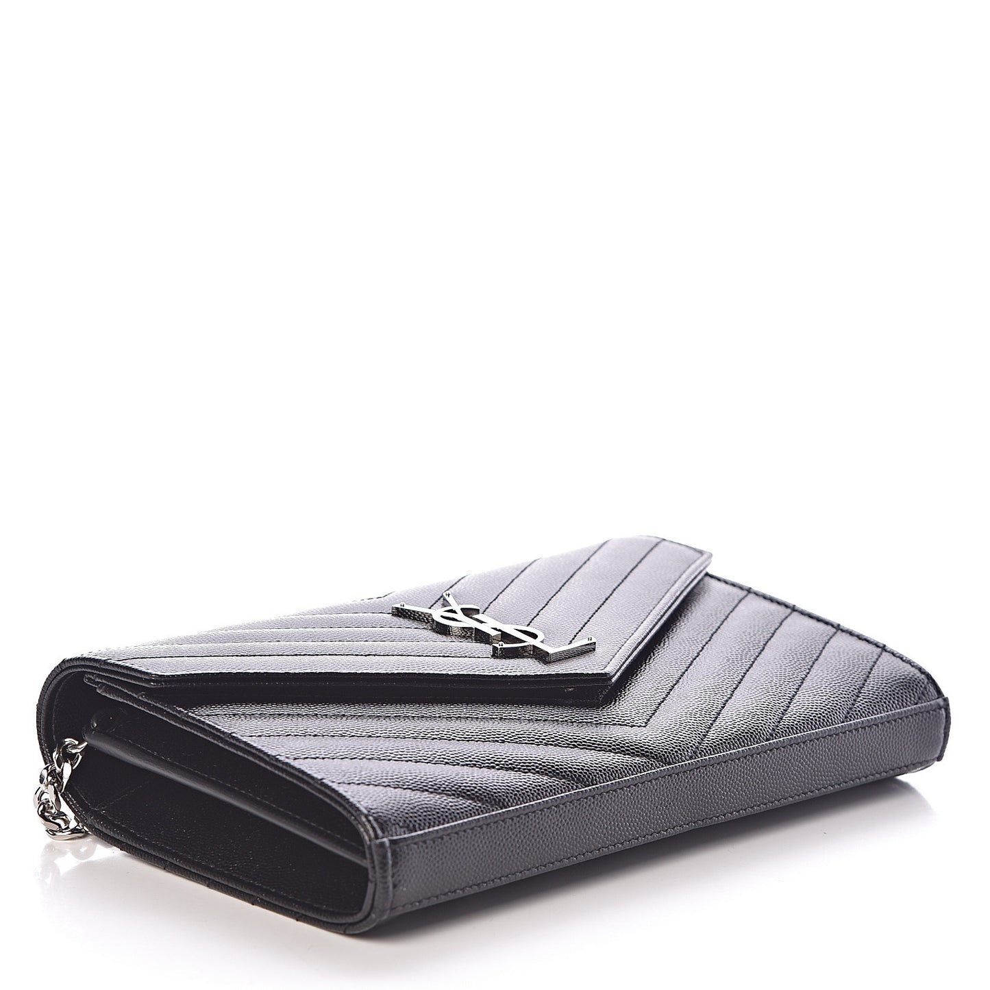 Grain De Poudre Matelasse Chevron Monogram Chain Wallet Black